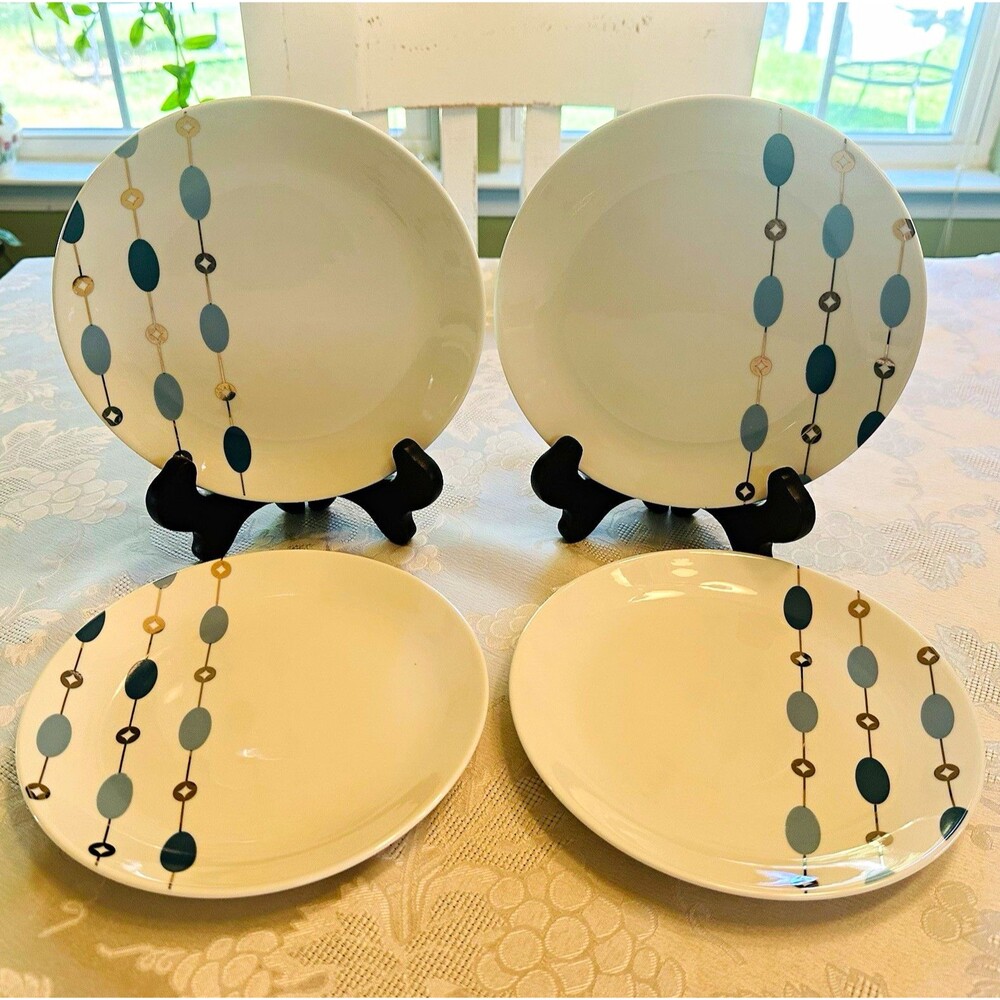 Set of 4 Pier 1 Imports Beaded Garland Turquoise Salad Dessert Plates 7.5” MCM